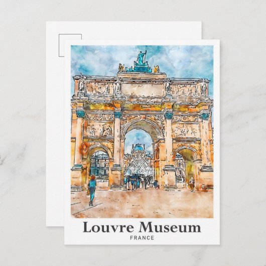 Louvre Museum Frankreich Wasserfarben Hand Dragee Postkarte (Vorne/Hinten)