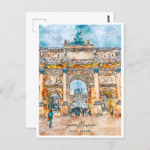 Louvre Paris Frankreich Reisen Place Watercolor Postkarte