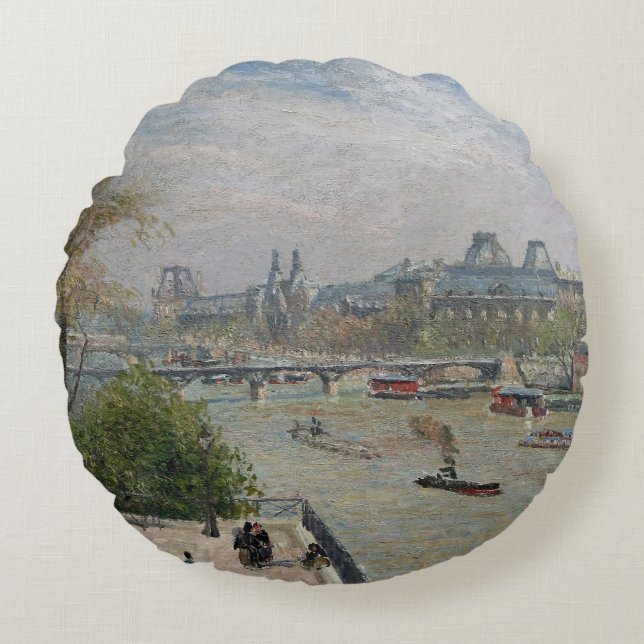 Louvre, Spring Camille Pissarro Rundes Kissen (Vorderseite)