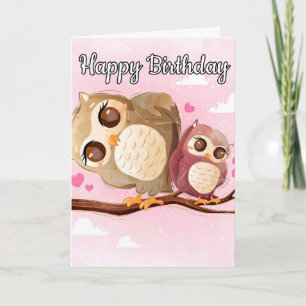 Lovable Mama Owl & Baby   Happy Birthday Karte