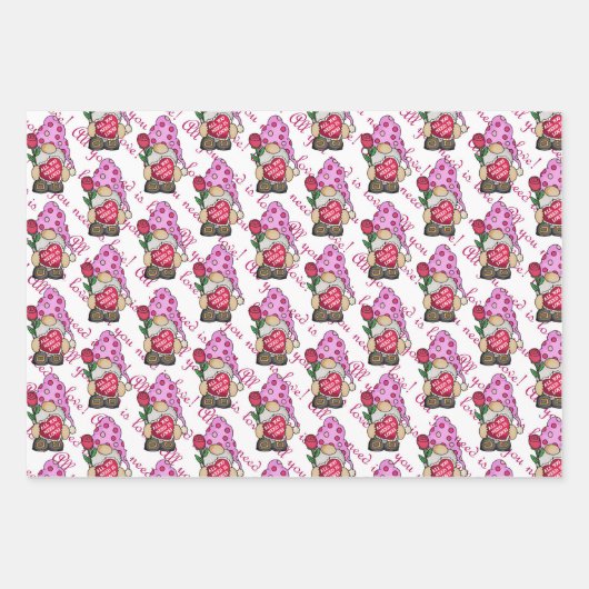 Lovable Valentine Gnomes Geschenkpapier Set (Vorderseite 2)