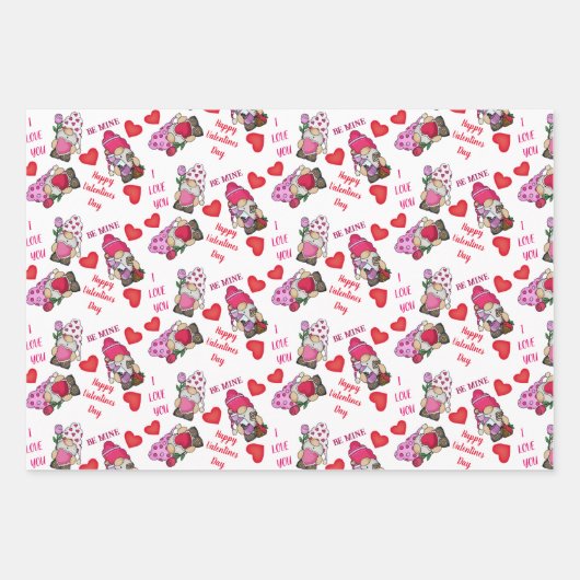Lovable Valentine Gnomes Geschenkpapier Set (Vorderseite)