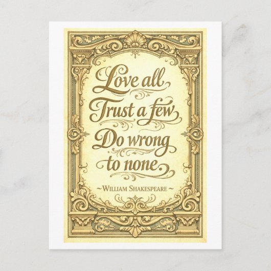 "Love All, Trust a Few" Shakespeare Postkarte (Vorderseite)