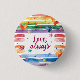 Love Always Rainbow Sticker, Watercolor Heart Button