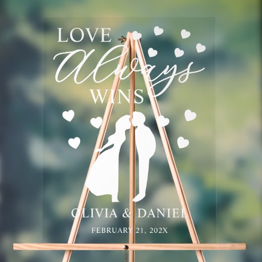 Love Always Wins Personalized Wedding Acrylschild (Neutral)