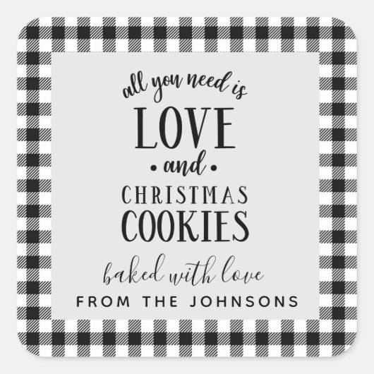 Love and Christmas Cookies Black & White Pläd Quadratischer Aufkleber (Vorderseite)