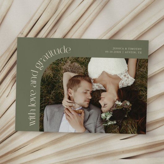 Love and Gratitude Sage Green Wedding Photo Dankeskarte