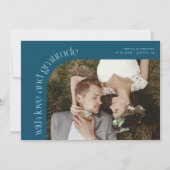Love and Gratitude Teal Wedding Photo Dankeskarte (Vorderseite)