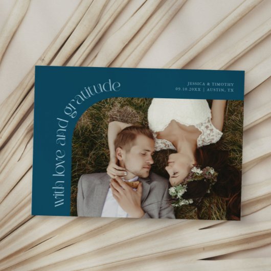 Love and Gratitude Teal Wedding Photo Dankeskarte