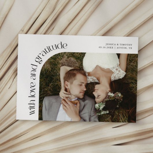 Love and Gratitude White Wedding Photo Dankeskarte