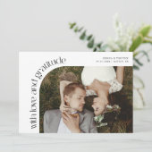 Love and Gratitude White Wedding Photo Dankeskarte (Stehend Vorderseite)