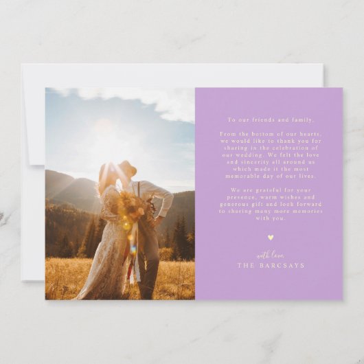 Love and Gratitude Wisteria Wedding Photo Dankeskarte (Rückseite)