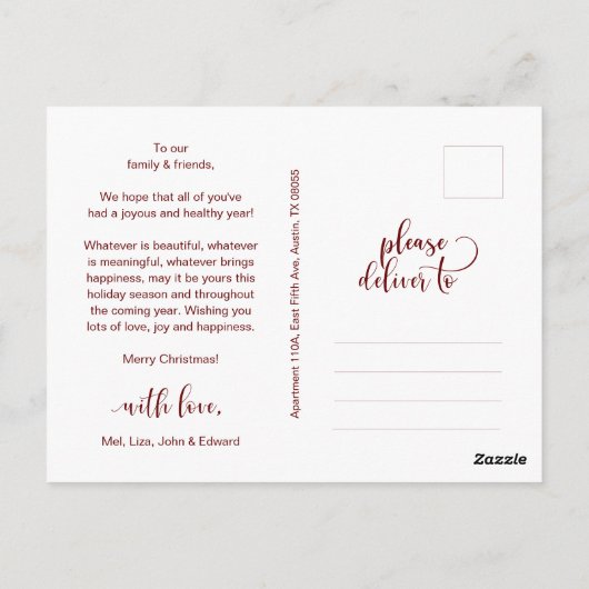 Love and Joy, Merry Christmas Family Photo Postkarte (Rückseite)