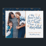 Love and Light Hanukkah Foto Flat Card Feiertagskarte<br><div class="desc">A stylish and modern Hanukkah design in Gold foil and dark blue.  Easy to customize with your own foto and text.</div>