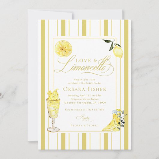Love and Limoncello Italian Lemon Bridal Shower Einladung (Vorderseite)