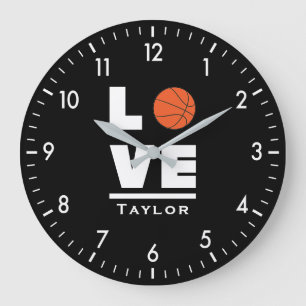 Love And Live Basketball Sports Fan Custom Name Große Wanduhr