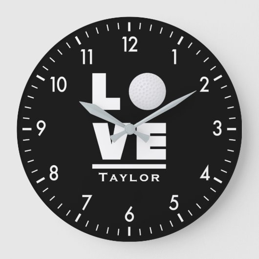 Love And Live Golf Sports Fan Custom Name Große Wanduhr (Vorderseite)