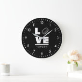 Love And Live Ice Hockey Sports Fan Custom Name Große Wanduhr (Zuhause)