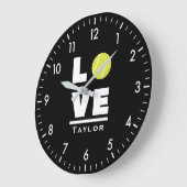 Love And Live Tennis Sports Fan Custom Name Große Wanduhr (Winkel)