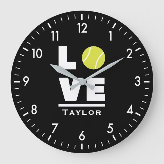 Love And Live Tennis Sports Fan Custom Name Große Wanduhr (Vorderseite)