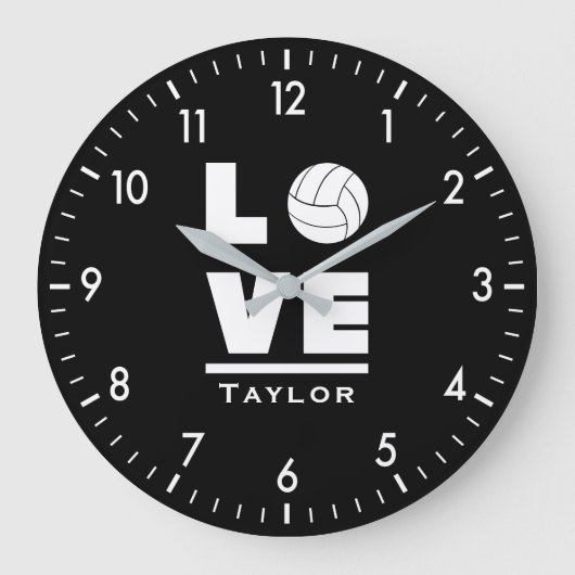 Love And Live Volleyball Sports Fan Custom Name Große Wanduhr (Vorderseite)