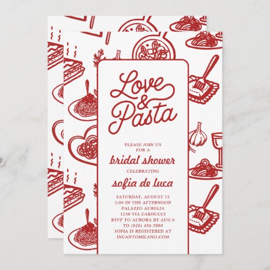 Love and Pasta Italian Bridal Shower Einladung (Vorne/Hinten)