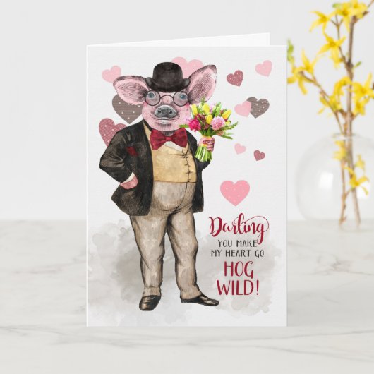 Love and Romance Funny Hipster Pig Hog Wild Karte (Gelbe Blume)