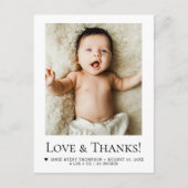 Love and Thanks Baby Photos Birth announcement Postkarte (Vorderseite)