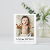 Love and Thanks Baby Photos Birth announcement Postkarte (Stehend Vorderseite)