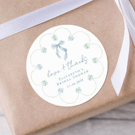 Love And Thanks Blue Bow Bridal Shower Thank You Runder Aufkleber