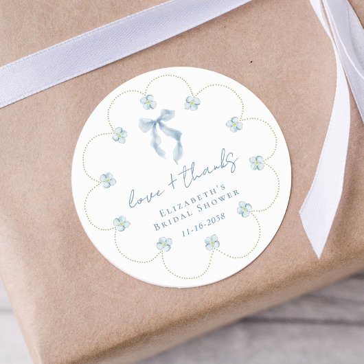Love And Thanks Blue Bow Bridal Shower Thank You Runder Aufkleber
