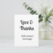 Love and thanks business name text message postkarte (Stehend Vorderseite)