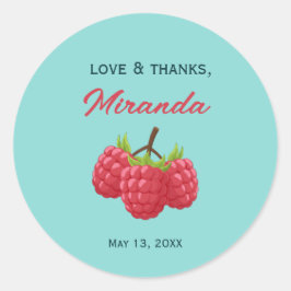 Love and Thanks Custom Round Sticker with Raspbery