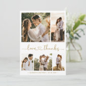 Love and Thanks Heart Script Photo Collage Wedding Dankeskarte (Stehend Vorderseite)