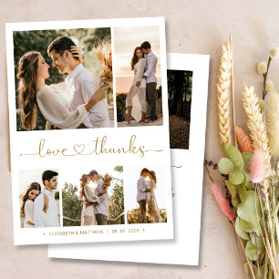 Love and Thanks Heart Script Photo Collage Wedding Dankeskarte