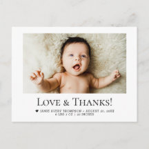 Love and Thanks Horizontal Baby Photo Birth Stats