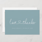 Love and Thanks Minimal script heart photo blue Dankeskarte (Vorne/Hinten)