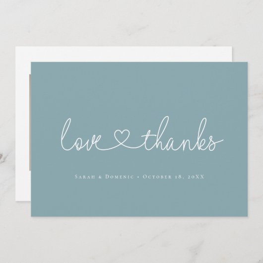 Love and Thanks Minimal script heart photo blue Dankeskarte (Vorne/Hinten)