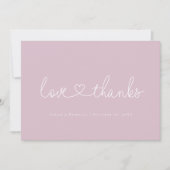 Love and Thanks Minimal script heart photo pink Dankeskarte (Vorderseite)
