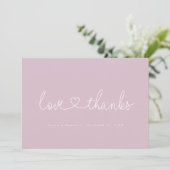 Love and Thanks Minimal script heart photo pink Dankeskarte (Stehend Vorderseite)