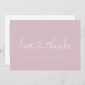 Love and Thanks Minimal script heart photo pink Dankeskarte (Vorne/Hinten)