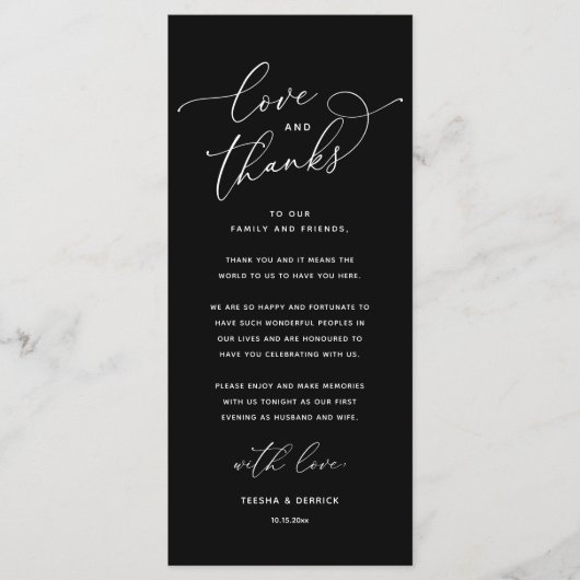 Love and Thanks, Wedding Dinner Thank You Card Programm (Vorderseite)