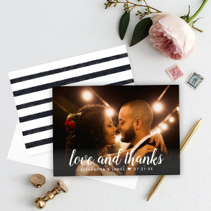 Love and Thanks White Script Wedding Photo Dankeskarte