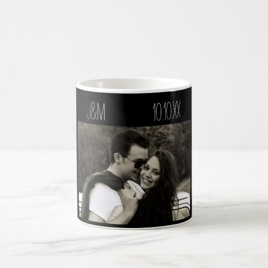 Love Anniversary Couple Photo Date Initials Black Kaffeetasse (Mittel)