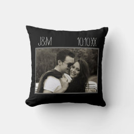 Love Anniversary Couple Photo Date Initials Black Kissen