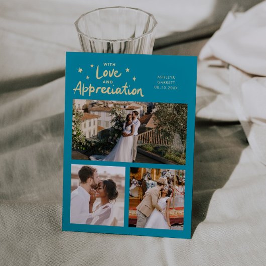 Love Appreciation Wedding Multi Photo Aqua Blue Dankeskarte