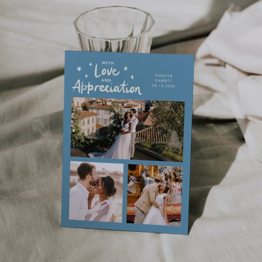 Love Appreciation Wedding Multi Photo Denim Blue Dankeskarte