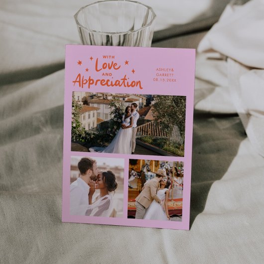 Love Appreciation Wedding Multi Photo Orange Pink Dankeskarte