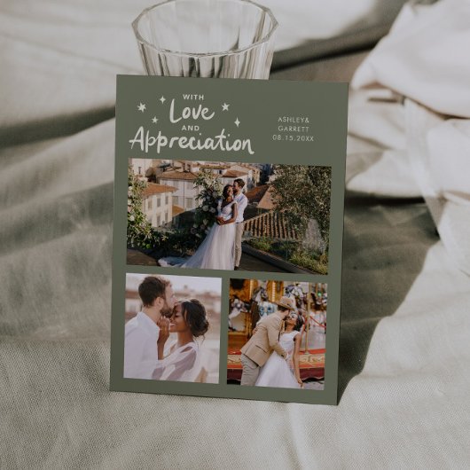 Love Appreciation Wedding Multi Photo Sage Green Dankeskarte