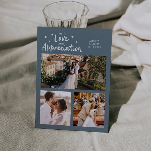Love Appreciation Wedding Multi Photo Slate Blue Dankeskarte